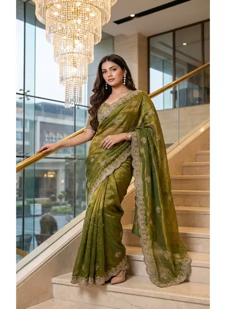 Tew Soft Fandy Satin With Embroidery Work Saree Collections